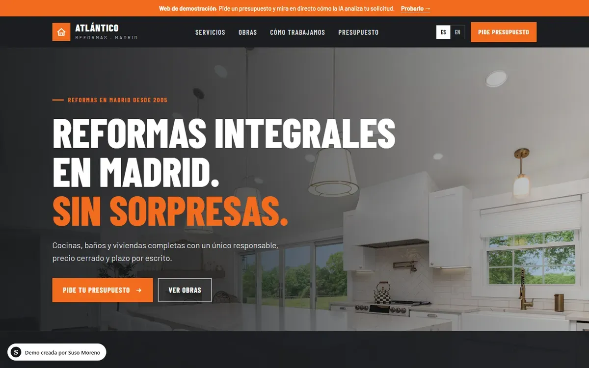 Renovation company website with a quote form