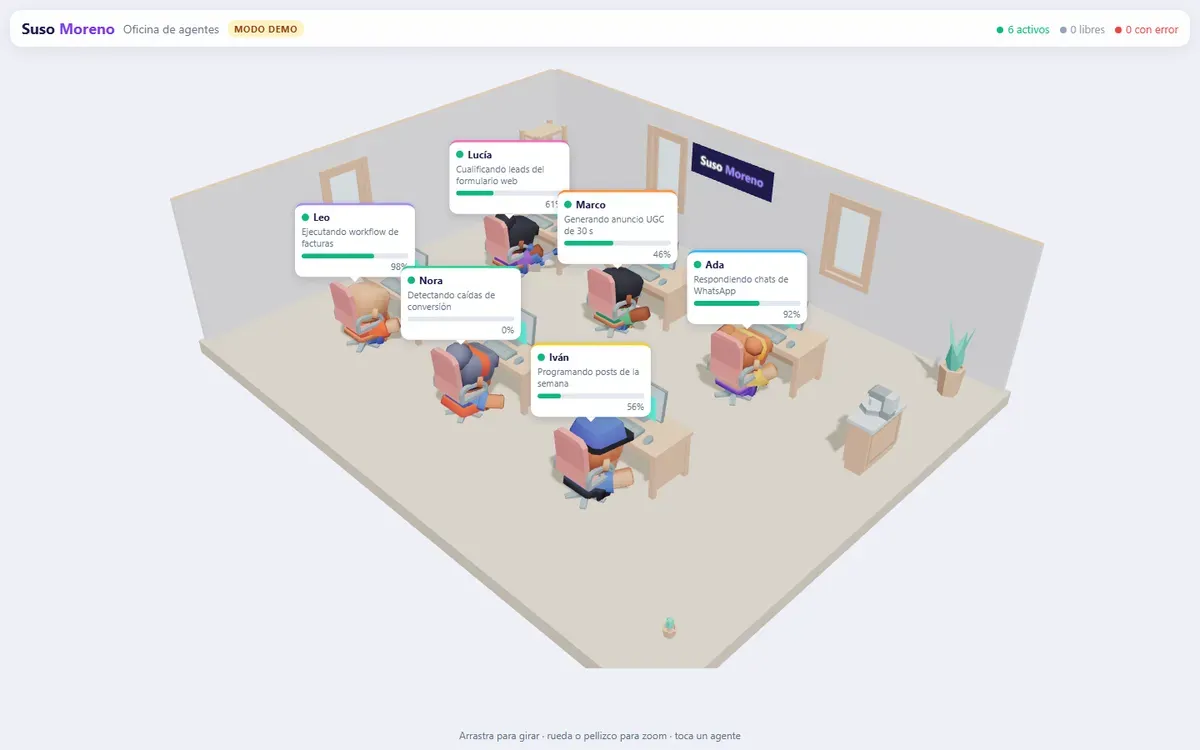 3D office with AI agents at work